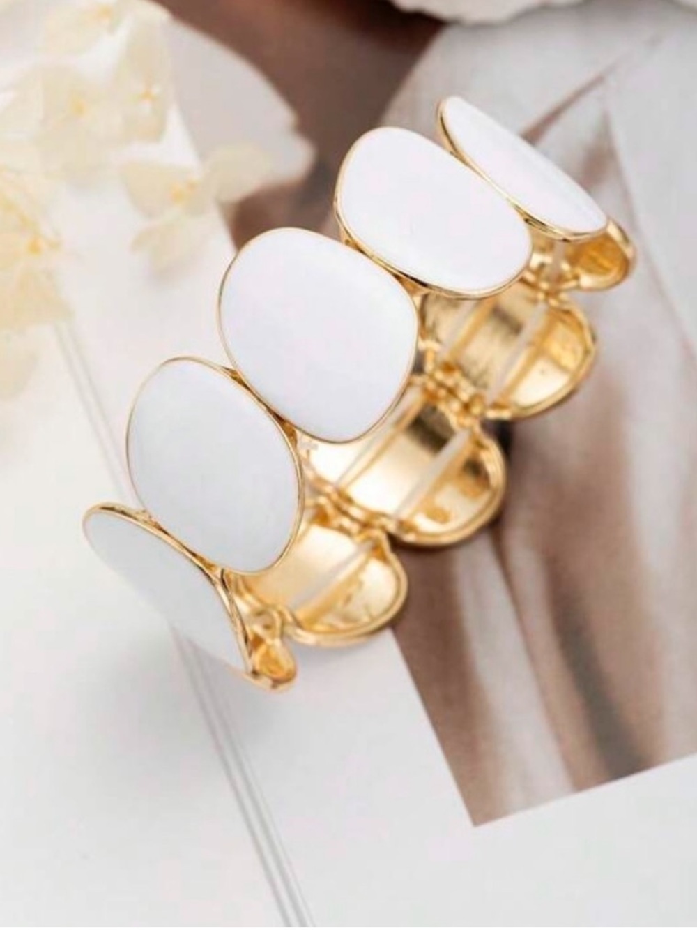 Anthropologie Gold Bracelet with White Oval Accents